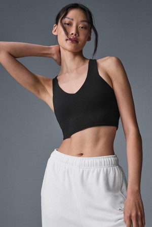 Bra Tank Alo Yoga Airbrush Real Mujer Negras | España JGLA-83120