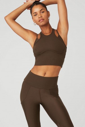 Bra Tank Alo Yoga Ribbed Airlift Enchanted Mujer Espresso | España QZWI-69371