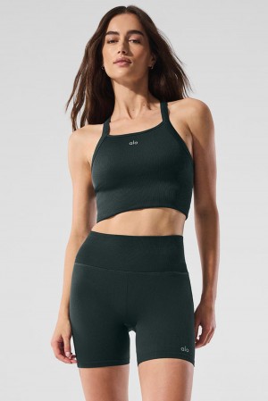 Bra Tank Alo Yoga Seamless Ribbed Favorite Mujer Verde | España RTSN-85172
