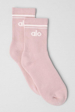 Calcetines Alo Yoga Unisex Half-Crew Throwback Mujer Rosas Blancas | España VJYZ-28945