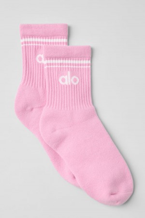 Calcetines Alo Yoga Unisex Half-Crew Throwback Mujer Rosas Blancas | España KWCU-67092