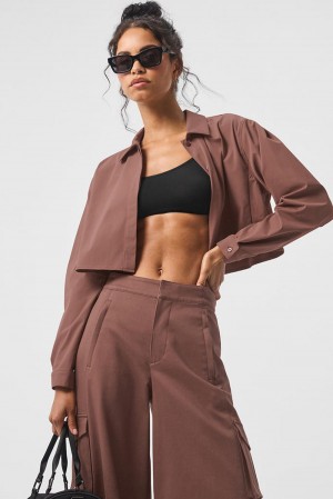 Camisa Recortada Alo Yoga Take Me Out Button Up Mujer Chestnut | España QONH-86724