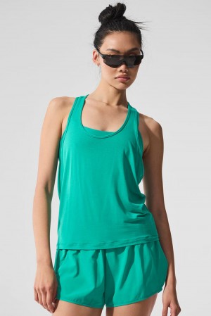 Camiseta Sin Mangas Running Alo Yoga All Day Mujer Verde | España AIVC-86372