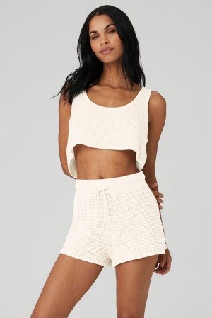 Camiseta Sin Mangas Running Alo Yoga Cashmere Plush Waffle Cropped Mujer Ivory | España TALI-34597