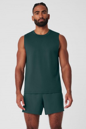 Camiseta Sin Mangas Running Alo Yoga Conquer Muscle Hombre Verde | España RKBY-56173