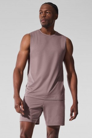 Camiseta Sin Mangas Running Alo Yoga Conquer Muscle Hombre Mushroom | España OMDR-47098
