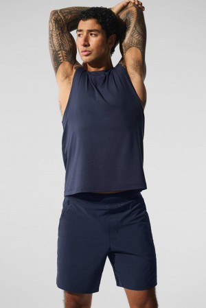 Camiseta Sin Mangas Running Alo Yoga Conquer Muscle Hombre Azul Marino | España PZXW-95473