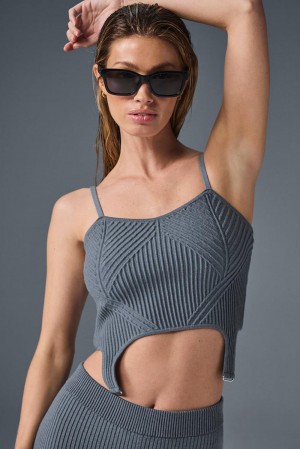 Camiseta Sin Mangas Running Alo Yoga Denim Knit Garter Mujer Gris | España KOBX-93815