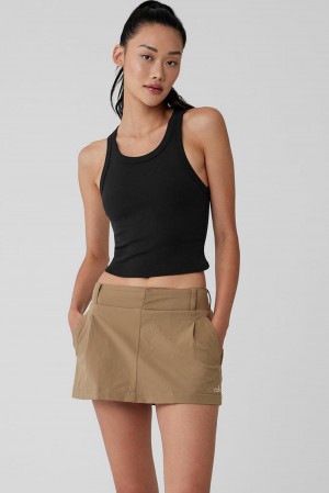 Camiseta Sin Mangas Running Alo Yoga Goddess Ribbed Go-To Mujer Negras | España TLCR-80714
