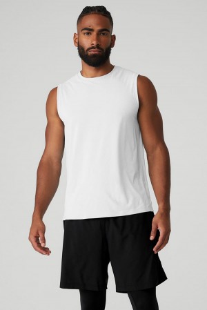 Camiseta Sin Mangas Running Alo Yoga Idol Performance Hombre Blancas | España MFST-04726