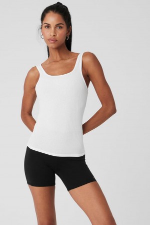 Camiseta Sin Mangas Running Alo Yoga Ribbed Sea Coast Scoop Neck Mujer Blancas | España XOBQ-08452