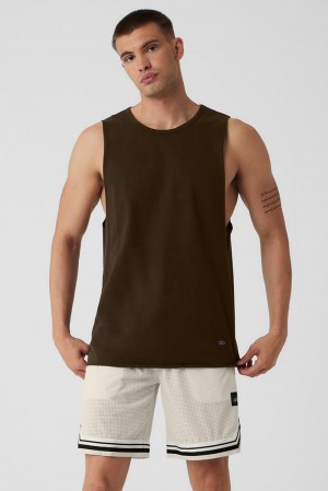 Camiseta Sin Mangas Running Alo Yoga Society Raw Edge Hombre Espresso | España OIAH-01637