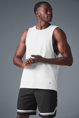 Camiseta Sin Mangas Running Alo Yoga Society Raw Edge Hombre Blancas | España IPYH-86139