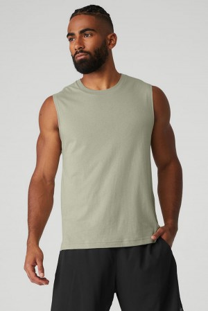 Camiseta Sin Mangas Running Alo Yoga The Triumph Muscle Hombre Limestone | España YZKT-46920