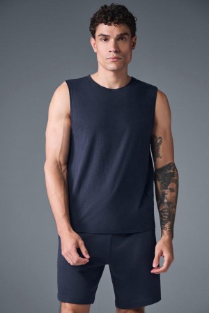 Camiseta Sin Mangas Running Alo Yoga The Triumph Muscle Hombre Azul Marino | España MTRK-35906