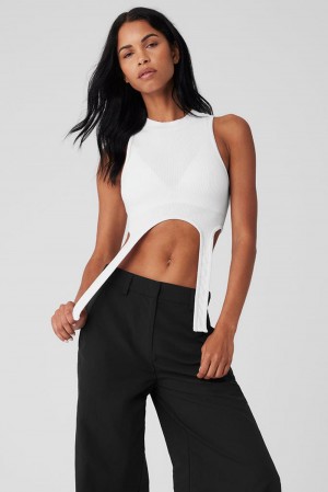 Camiseta Sin Mangas Running Alo Yoga Wellness Rib Flaunt Mujer Blancas | España BWTV-23859