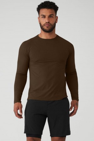 Camisetas Running Alo Yoga Idol Long Sleeve Performance Hombre Espresso | España GZIE-25876