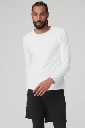 Camisetas Running Alo Yoga Idol Long Sleeve Performance Hombre Blancas | España MSOT-40918