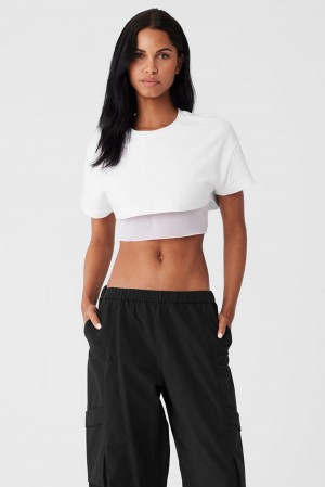 Camisetas Running Alo Yoga Made You Look Cropped Short Sleeve Mujer Blancas | España FWTV-65083