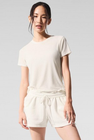 Camisetas Running Alo Yoga Ribbed Sea Coast Mujer Ivory | España AGOV-52964