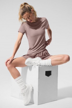 Camisetas Running Alo Yoga Ribbed Sea Coast Mujer Mushroom Heather | España PRXI-82046