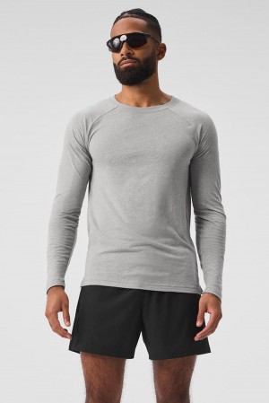 Camisetas Running Alo Yoga Triumph Long Sleeve Hombre Gris | España EGCQ-48369