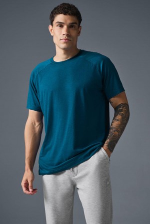 Camisetas Running Alo Yoga Triumph Raglan Hombre Azules | España VFYW-70631