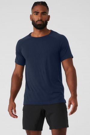 Camisetas Running Alo Yoga Triumph Raglan Hombre Azul Marino | España CKUW-34012
