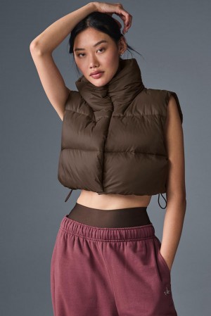 Chaleco Alo Yoga Cropped Gold Rush Puffer Mujer Espresso | España CBJU-51780