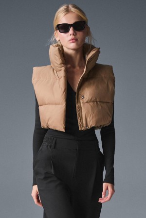 Chaleco Alo Yoga Cropped Gold Rush Puffer Mujer Toasted Almond | España HOLW-68247