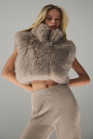 Chaleco Alo Yoga Opulent Faux Fur Cropped Mujer Oat | España IPFQ-26571
