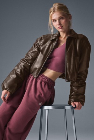 Chaqueta Bomber Alo Yoga Faux Leather Cropped Premier Mujer Espresso | España TBOK-08725