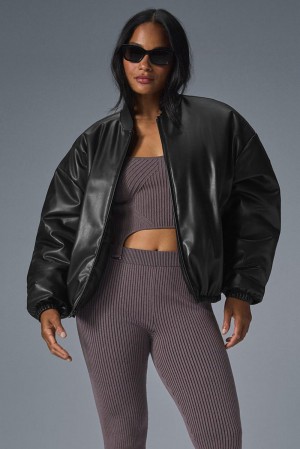 Chaqueta Bomber Alo Yoga Faux Leather Premier Mujer Negras | España DYZF-53614
