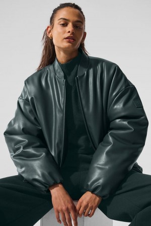 Chaqueta Bomber Alo Yoga Faux Leather Premier Mujer Verde | España NKHW-15476