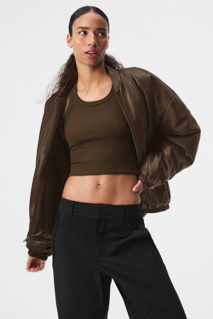 Chaqueta Bomber Alo Yoga Faux Leather Premier Mujer Espresso | España FAOT-81054