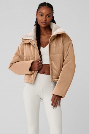 Chaqueta Puffer Alo Yoga Orion Cropped Mujer Toasted Almond | España JNOD-57236
