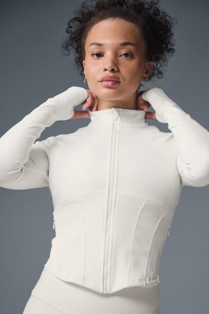 Chaquetas Alo Yoga Airbrush Corset Full Zip Mujer Ivory | España JSET-94602