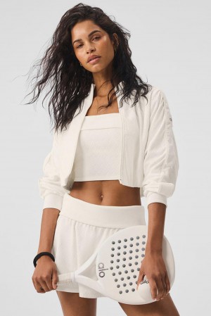 Chaquetas Alo Yoga Cropped Doubles Only Full Zip Mujer Ivory | España MZYG-39175