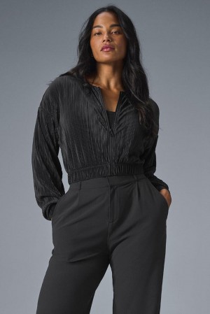 Chaquetas Alo Yoga Cropped Micro Plisse Mujer Negras | España TZPE-40816