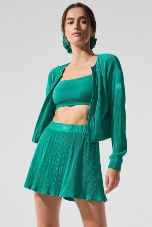 Chaquetas Alo Yoga Cropped Micro Plisse Mujer Verde | España JDPR-69017