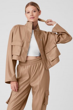 Chaquetas Alo Yoga Faux Leather Power Hour Mujer Toasted Almond | España XNDF-89340