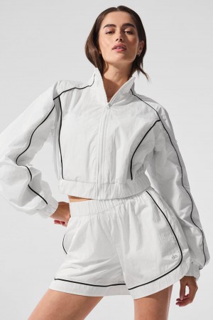 Chaquetas Alo Yoga Motivate Full-Zip Track Mujer Blancas Negras | España HQJY-46932