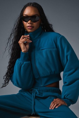 Chaquetas Alo Yoga Polar Fleece Cropped Wintry Mix Mujer Azules | España VUYR-39265