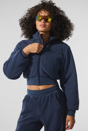 Chaquetas Alo Yoga Polar Fleece Cropped Wintry Mix Mujer Azul Marino | España QAIV-78526