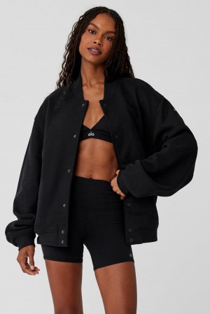 Chaquetas Alo Yoga Renown Varsity Mujer Negras | España SIGP-58179