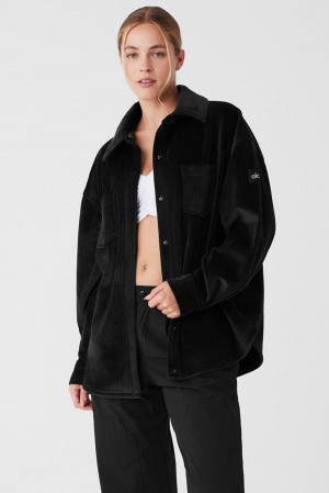 Chaquetas Alo Yoga Ribbed Velour Mountain Side Shacket Mujer Negras | España XEFQ-75028