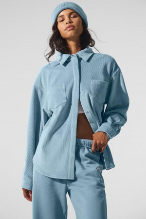 Chaquetas Alo Yoga Ribbed Velour Mountain Side Shacket Mujer Azules | España ZUML-42901