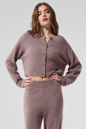Cárdigan Alo Yoga Cashmere Plush Waffle Mujer Mushroom Heather | España EWXZ-59847