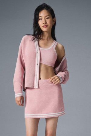 Cárdigan Alo Yoga Tennis Club Sweater Knit Mujer Rosas Blancas | España BDUH-79801