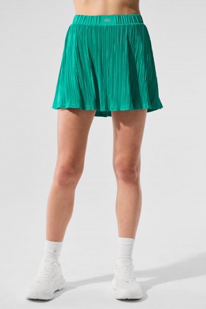 Falda Alo Yoga Micro Plisse Tennis Mujer Verde | España NUBP-50746
